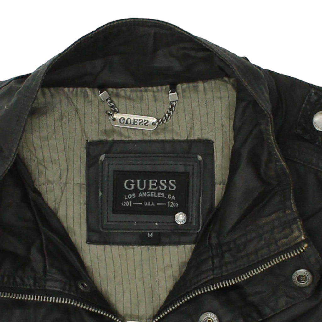 Guess Polyester Utility Jacket | Vintage Designer Biker Style Black Medium VTG | Vintage Messina Hembry | Thrift | Second-Hand Messina Hembry | Used Clothing | Messina Hembry 