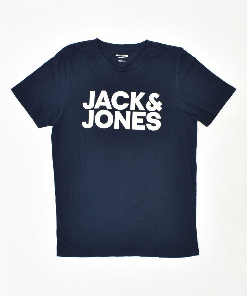 JACK & JONES Mens Graphic T-Shirt Top Large Navy Blue Cotton | Vintage | Thrift | Second-Hand | Used Clothing | Messina Hembry 