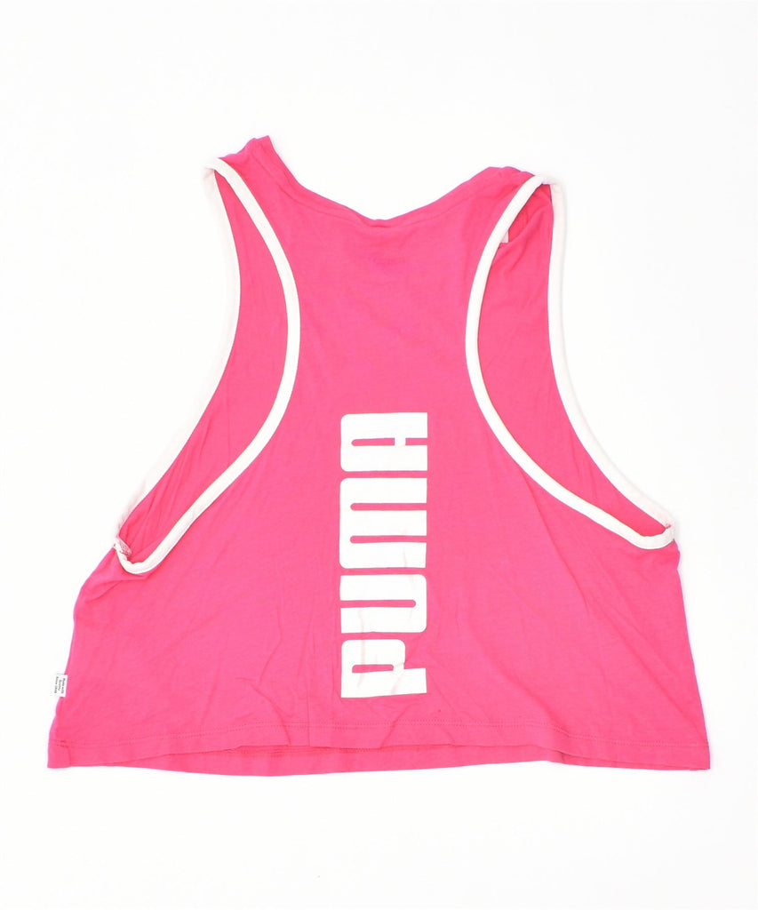 PUMA Womens Crop Graphic Vest Top UK 8 Small Pink Cotton | Vintage | Thrift | Second-Hand | Used Clothing | Messina Hembry 