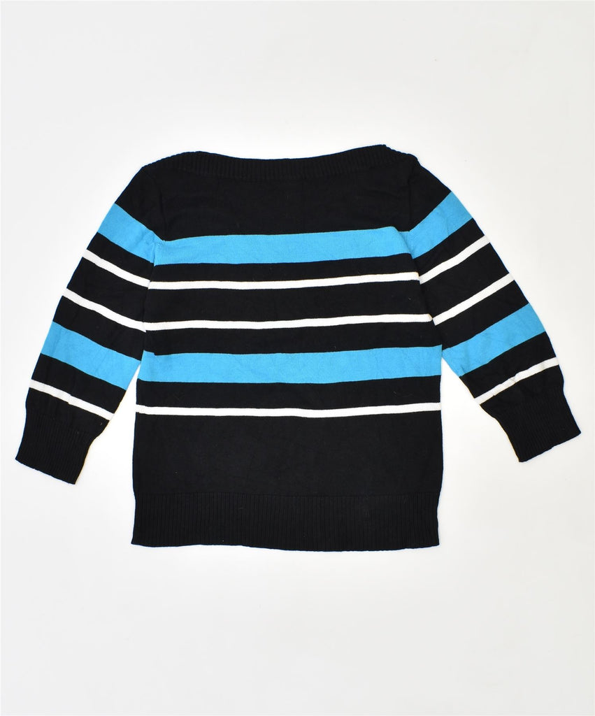 CHAPS Womens Boat Neck Jumper Sweater UK 14 Medium Black Striped Cotton | Vintage | Thrift | Second-Hand | Used Clothing | Messina Hembry 