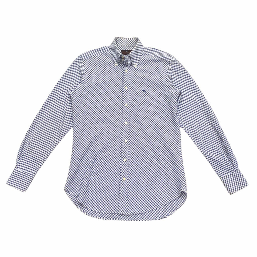 Etro Gingham Check Button Down Collared Shirt | Vintage Designer Blue White VTG | Vintage Messina Hembry | Thrift | Second-Hand Messina Hembry | Used Clothing | Messina Hembry 