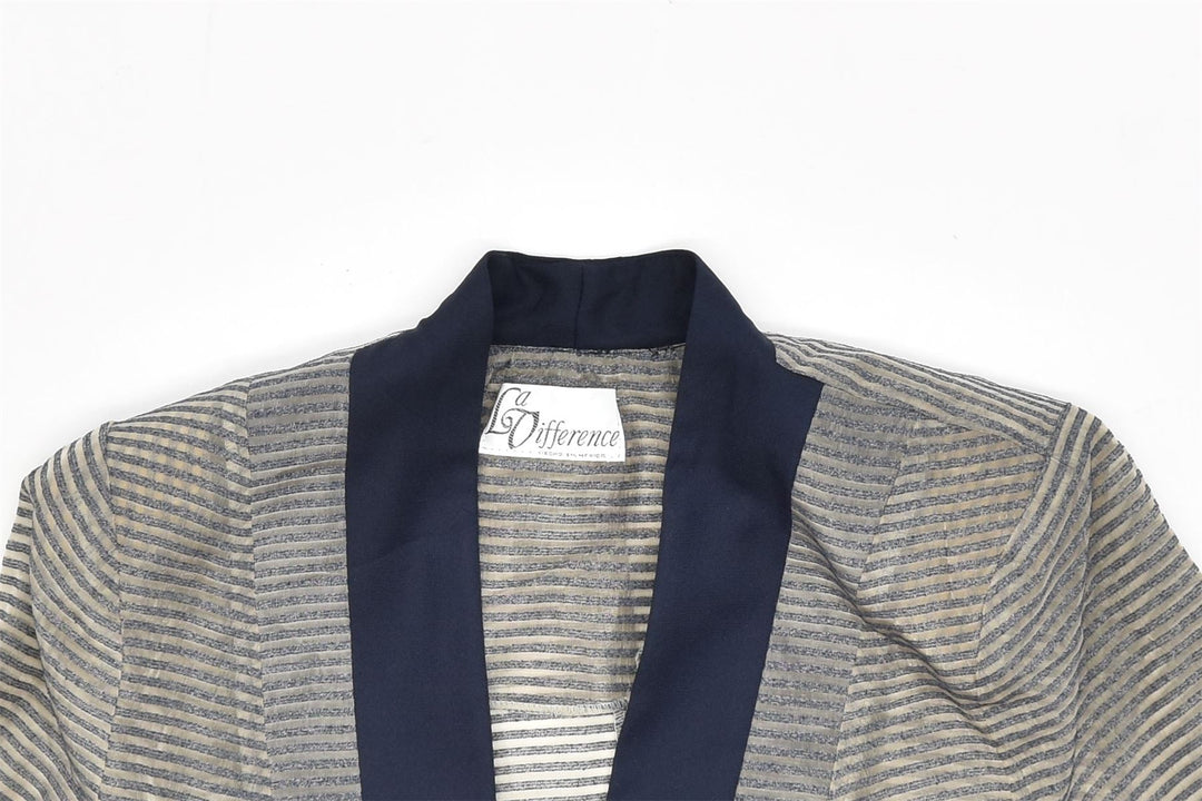 LA DIFFERENCE Womens 1 Button Blazer Jacket UK 12 Medium Grey Striped | Vintage | Thrift | Second-Hand | Used Clothing | Messina Hembry 