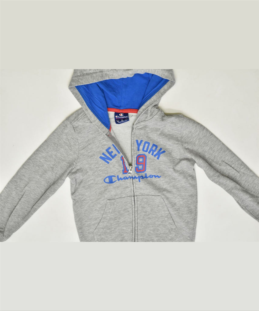 CHAMPION Boys Graphic Zip Hoodie Sweater 5-6 Years XS Grey Cotton | Vintage | Thrift | Second-Hand | Used Clothing | Messina Hembry 