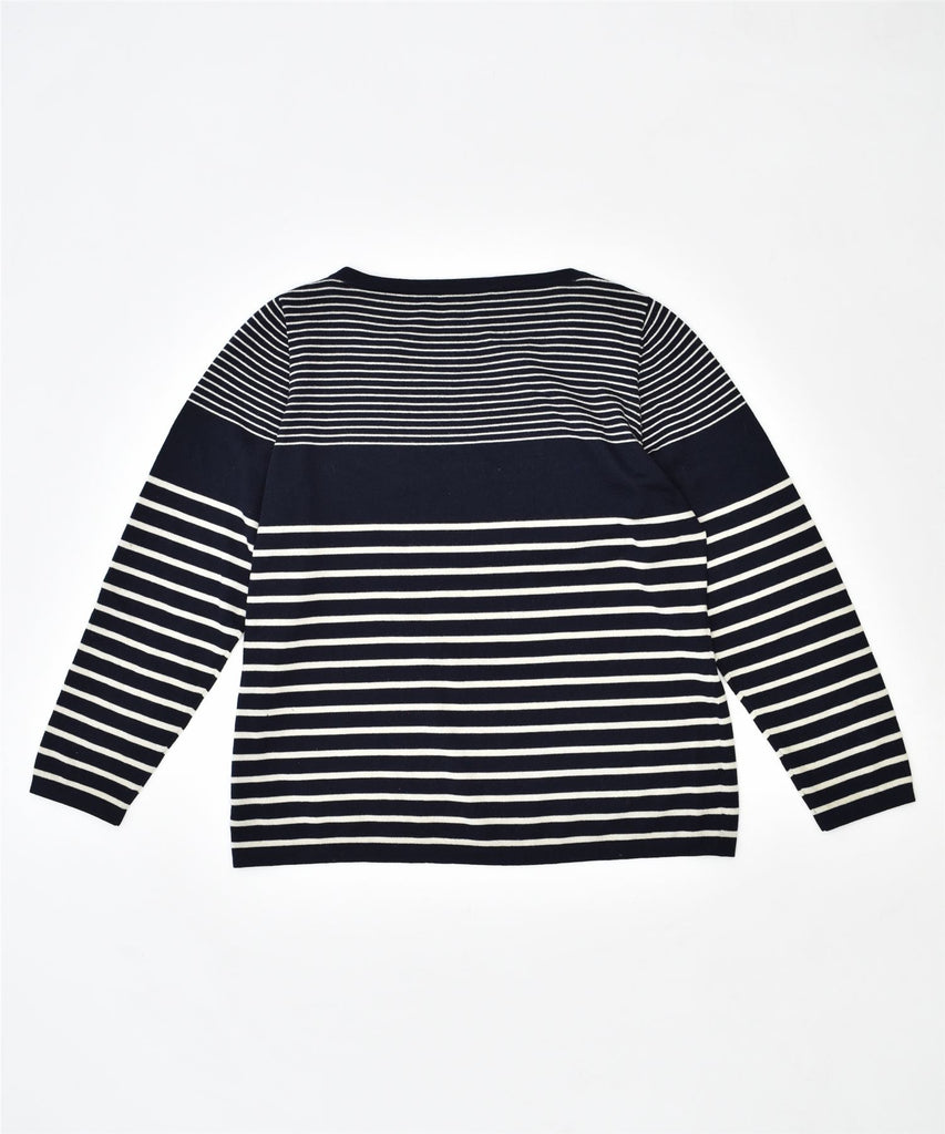 LUISA SPAGNOLI Womens Boat Neck Jumper Sweater UK 18 XL Navy Blue Striped | Vintage | Thrift | Second-Hand | Used Clothing | Messina Hembry 