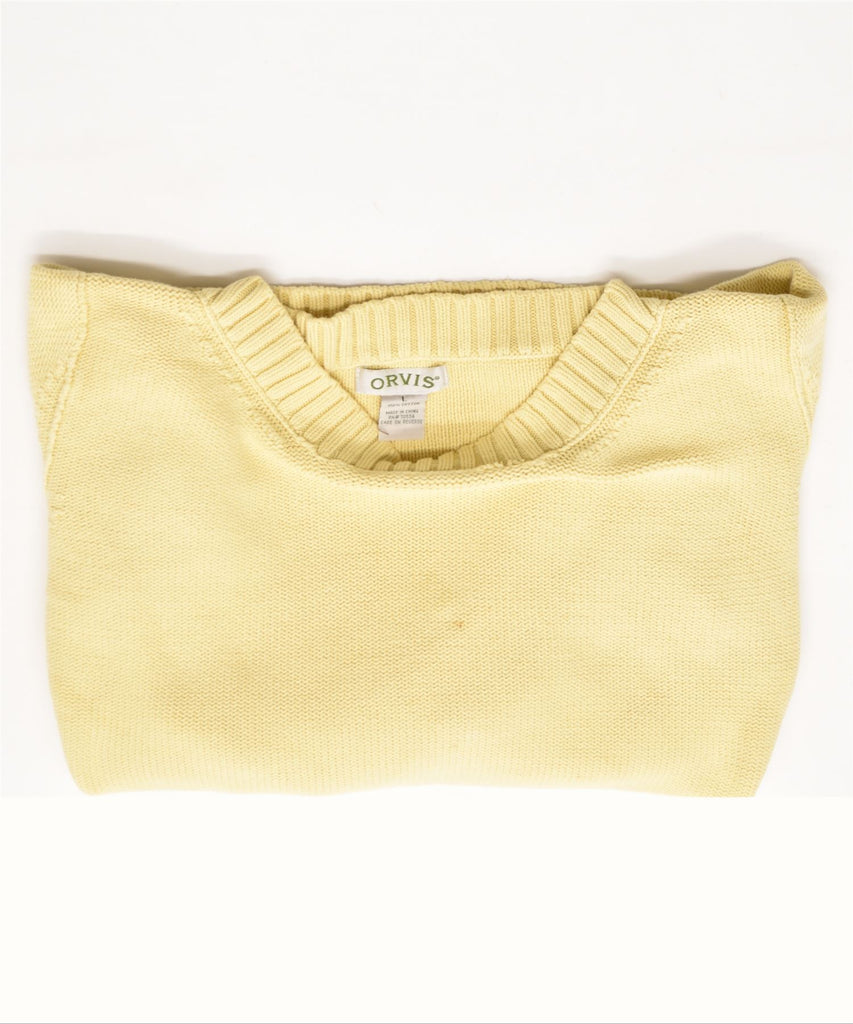 ORVIS Womens 3/4 Sleeve Crew Neck Jumper Sweater UK 14 Large Yellow Cotton | Vintage | Thrift | Second-Hand | Used Clothing | Messina Hembry 