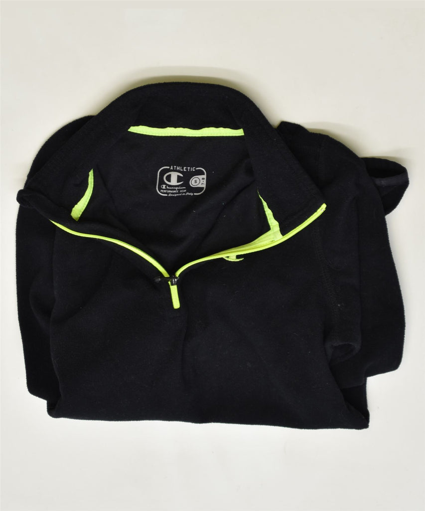 CHAMPION Boys Zip Neck Fleece Jumper 7-8 Years Small Black Polyester | Vintage | Thrift | Second-Hand | Used Clothing | Messina Hembry 