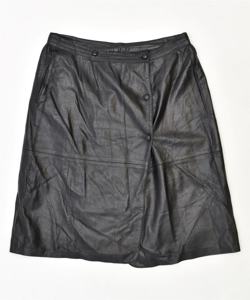 VINTAGE Womens Faux Leather A-Line Skirt W33 Large Black | Vintage | Thrift | Second-Hand | Used Clothing | Messina Hembry 