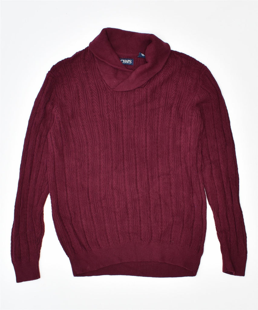 CHAPS Womens Shawl Neck Jumper Sweater UK 12 Medium Burgundy Cotton | Vintage | Thrift | Second-Hand | Used Clothing | Messina Hembry 