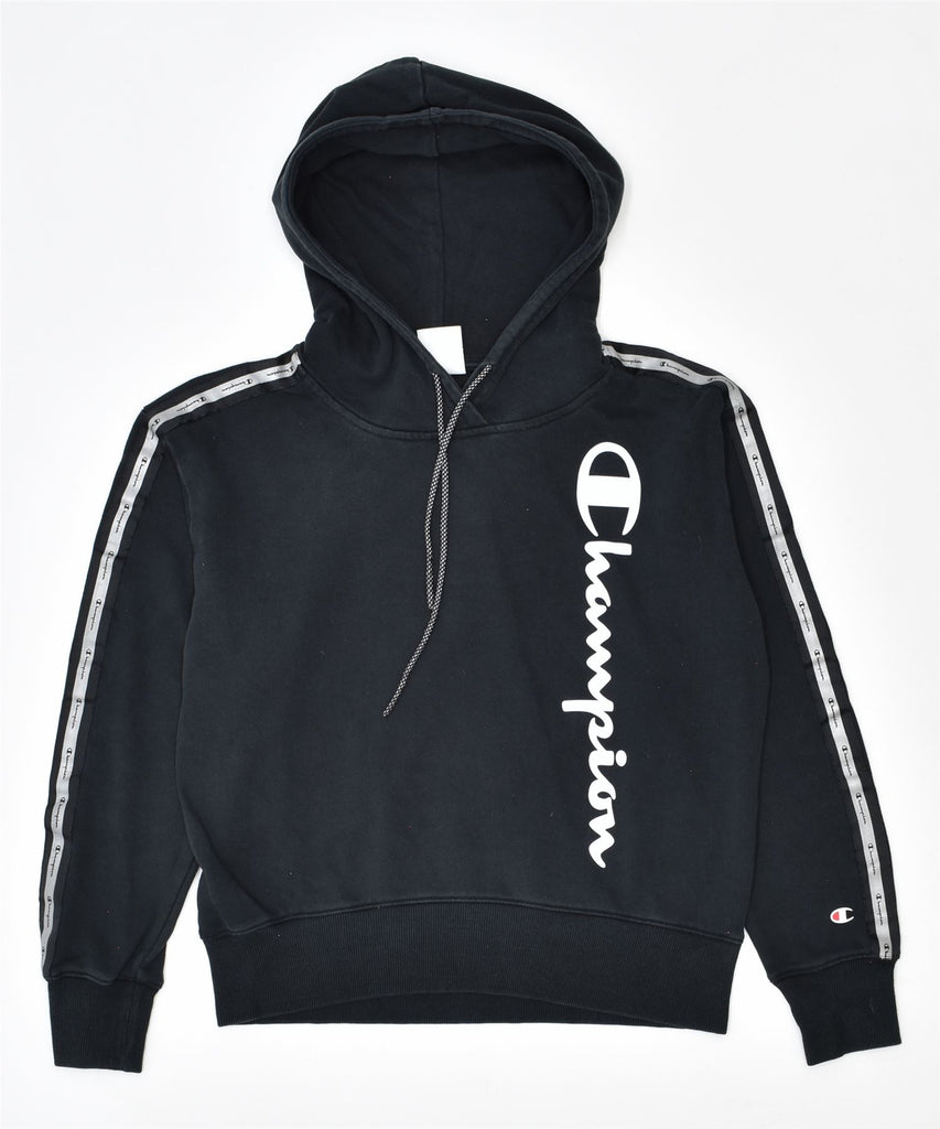 CHAMPION Womens Graphic Hoodie Jumper Medium Black Cotton | Vintage | Thrift | Second-Hand | Used Clothing | Messina Hembry 