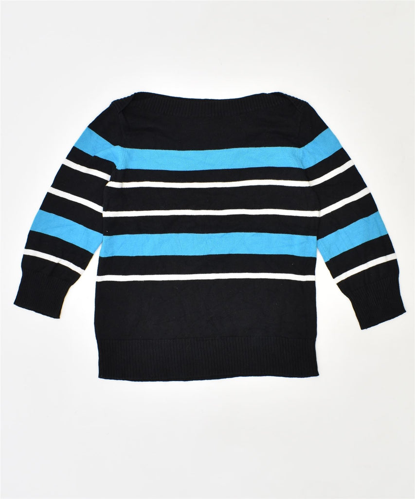 CHAPS Womens Boat Neck Jumper Sweater UK 14 Medium Black Striped Cotton | Vintage | Thrift | Second-Hand | Used Clothing | Messina Hembry 