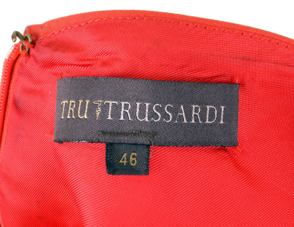 TRUSSARDI Womens Pleated Dress IT 46 Large Red Cotton - Second Hand & Vintage Designer Clothing - Messina Hembry