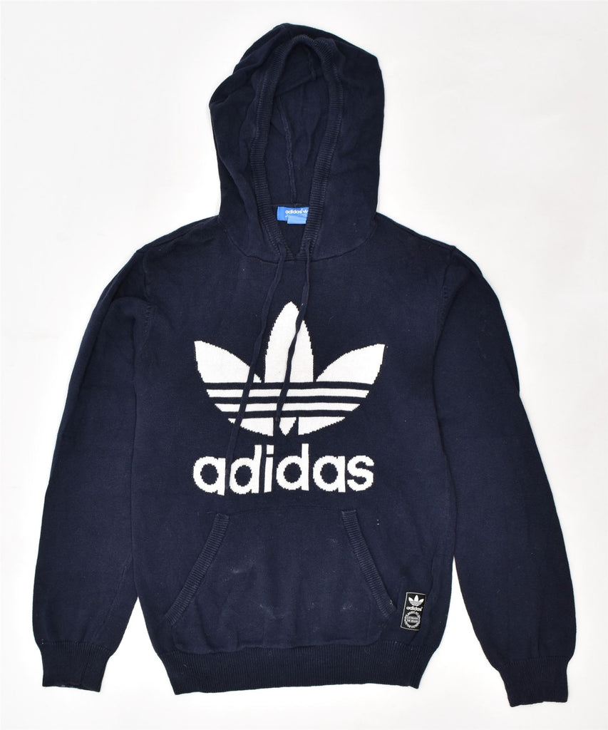 ADIDAS Mens Graphic Hoodie Jumper XS Navy Blue Cotton | Vintage | Thrift | Second-Hand | Used Clothing | Messina Hembry 