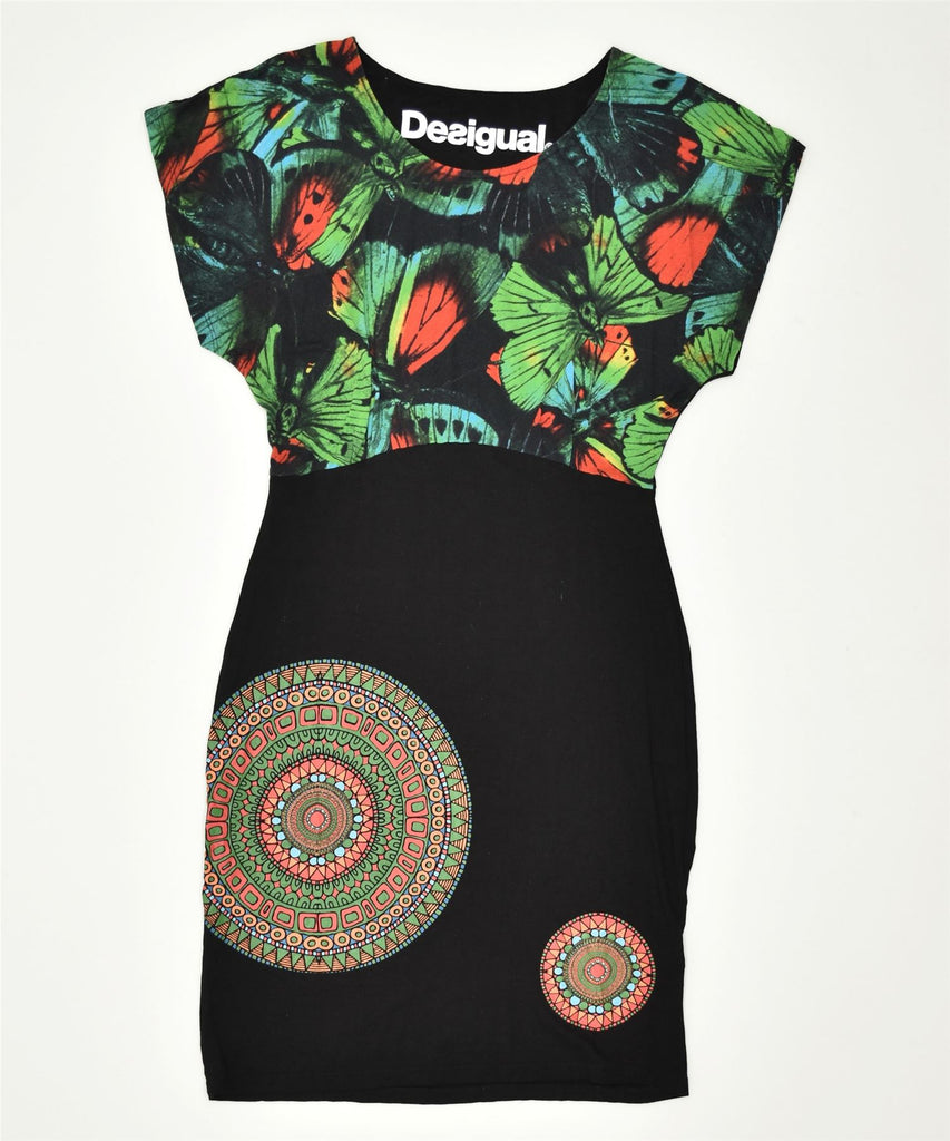 DESIGUAL Womens Basic Dress UK 8 Small Black Colourblock Viscose Butterfly | Vintage | Thrift | Second-Hand | Used Clothing | Messina Hembry 