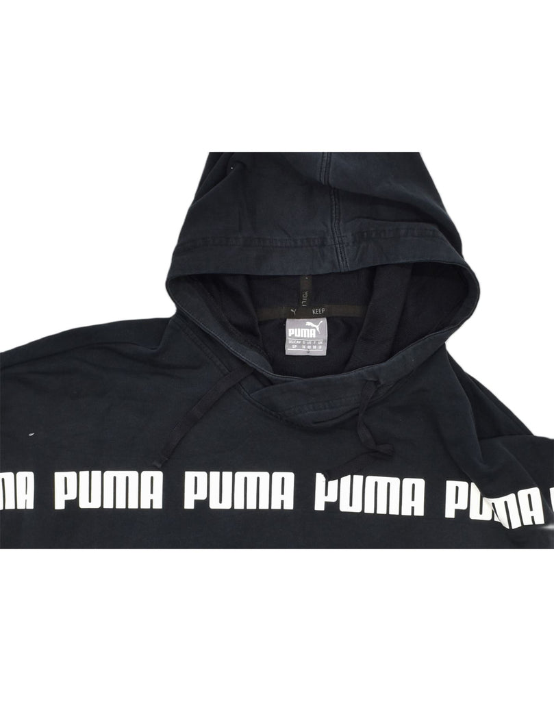 PUMA Womens Graphic Hoodie Jumper UK 10 Small Black | Vintage | Thrift | Second-Hand | Used Clothing | Messina Hembry 