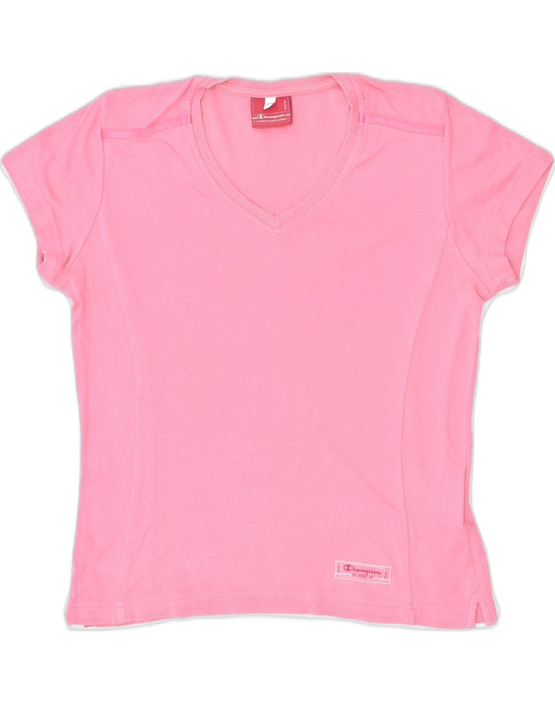 CHAMPION Womens T-Shirt Top UK 12 Medium Pink Cotton | Vintage | Thrift | Second-Hand | Used Clothing | Messina Hembry 