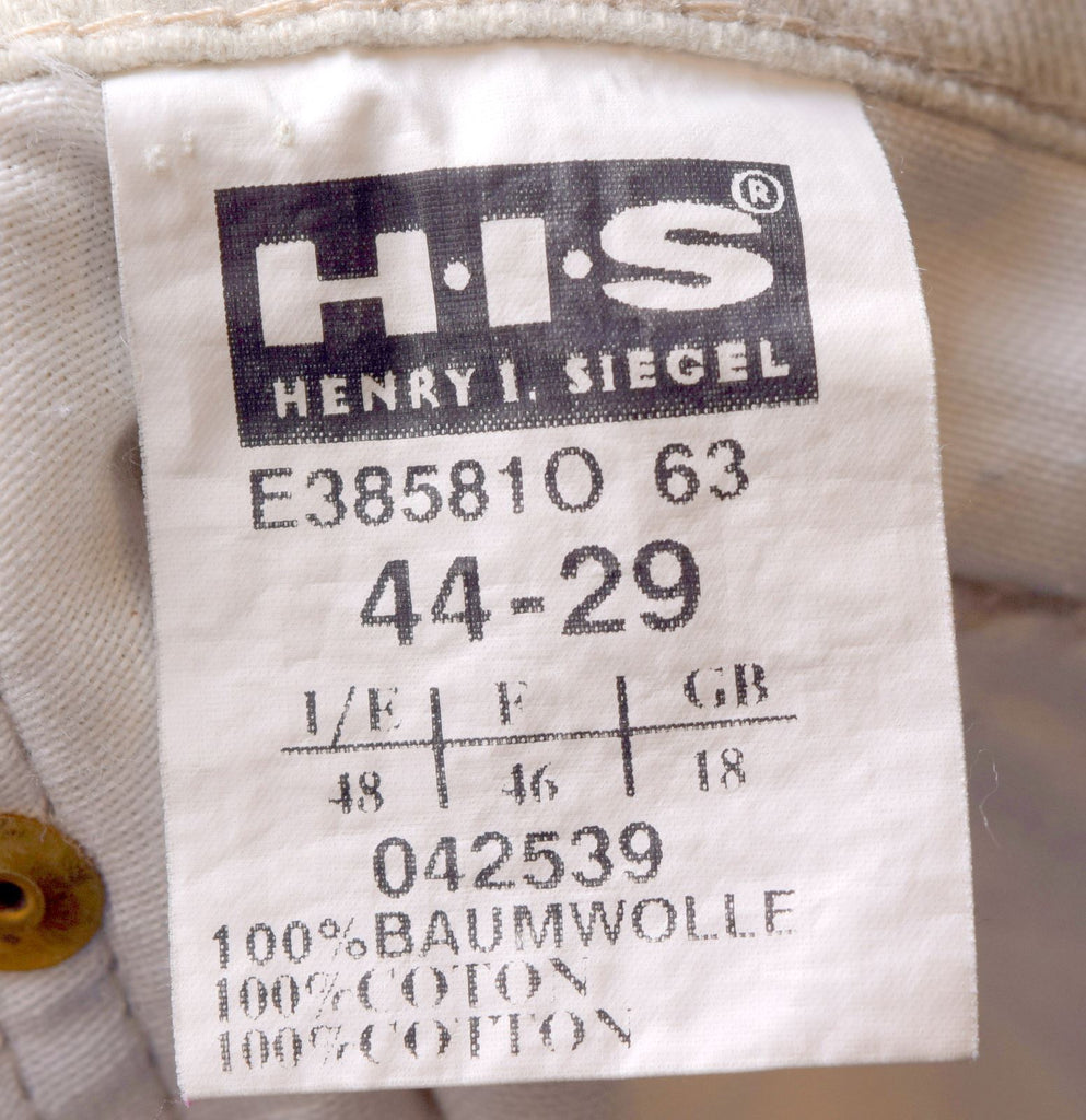 HIS Womens Jeans W32 L37 Off White Cotton Slim | Vintage | Thrift | Second-Hand | Used Clothing | Messina Hembry 