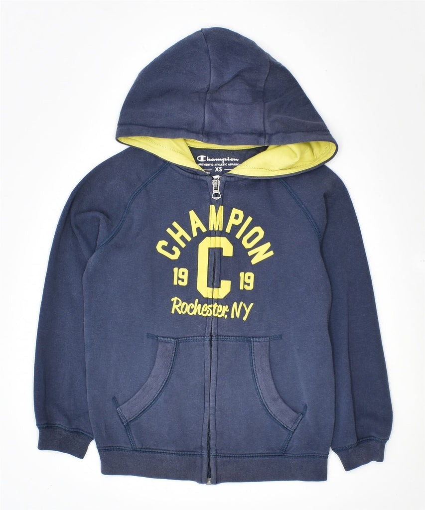 CHAMPION Boys Graphic Zip Hoodie Sweater 5-6 Years XS Blue | Vintage | Thrift | Second-Hand | Used Clothing | Messina Hembry 