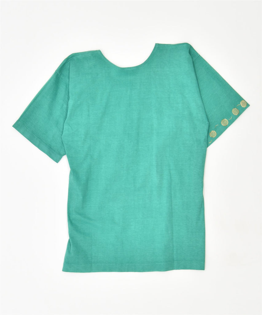 COCORICO Womens T-Shirt Top EU 38 Small Green Patchwork Cotton | Vintage | Thrift | Second-Hand | Used Clothing | Messina Hembry 