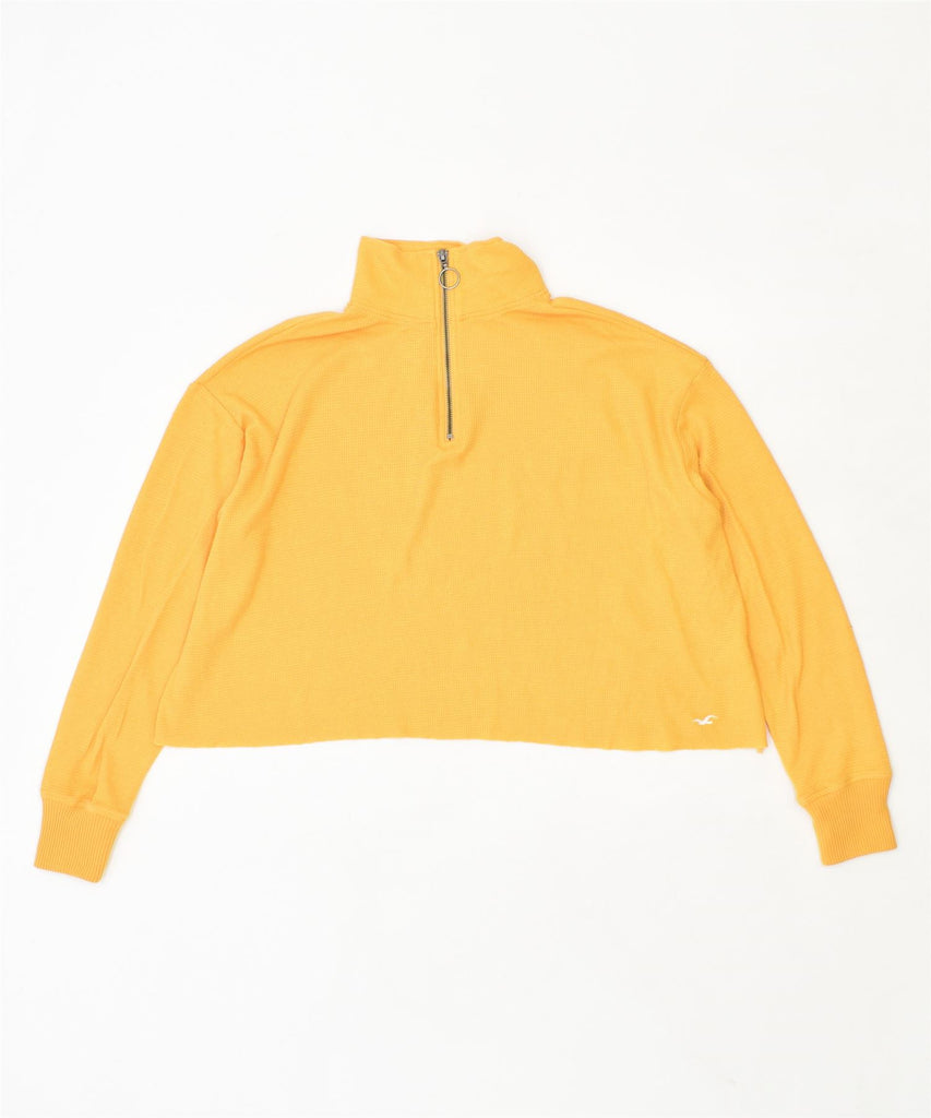 HOLLISTER Womens Crop Oversized Sweatshirt Jumper UK 10 Small Yellow | Vintage | Thrift | Second-Hand | Used Clothing | Messina Hembry 