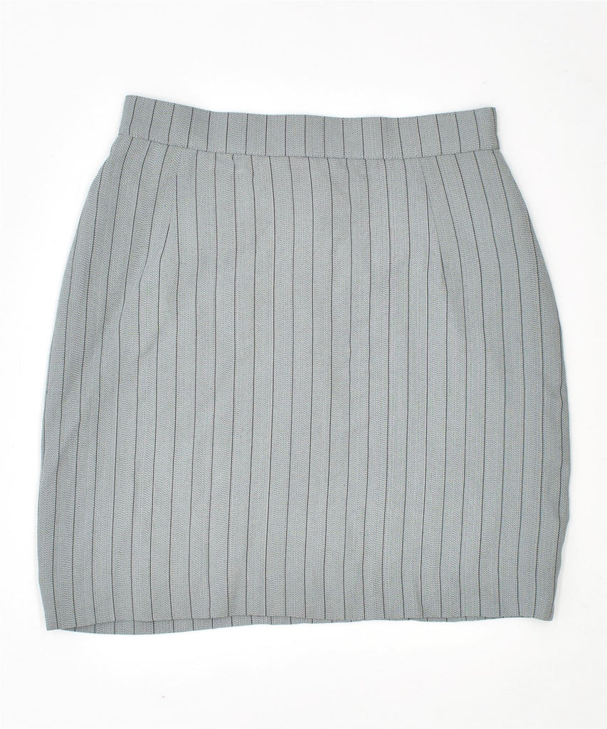 VINTAGE Womens Mini Skirt IT 42 Medium W26 Grey Pinstripe Acetate | Vintage | Thrift | Second-Hand | Used Clothing | Messina Hembry 