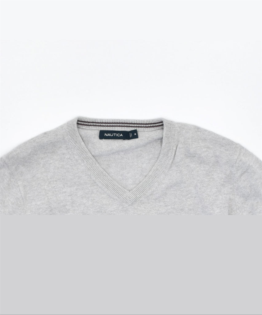 NAUTICA Mens V-Neck Jumper Sweater Medium Grey Cotton | Vintage | Thrift | Second-Hand | Used Clothing | Messina Hembry 