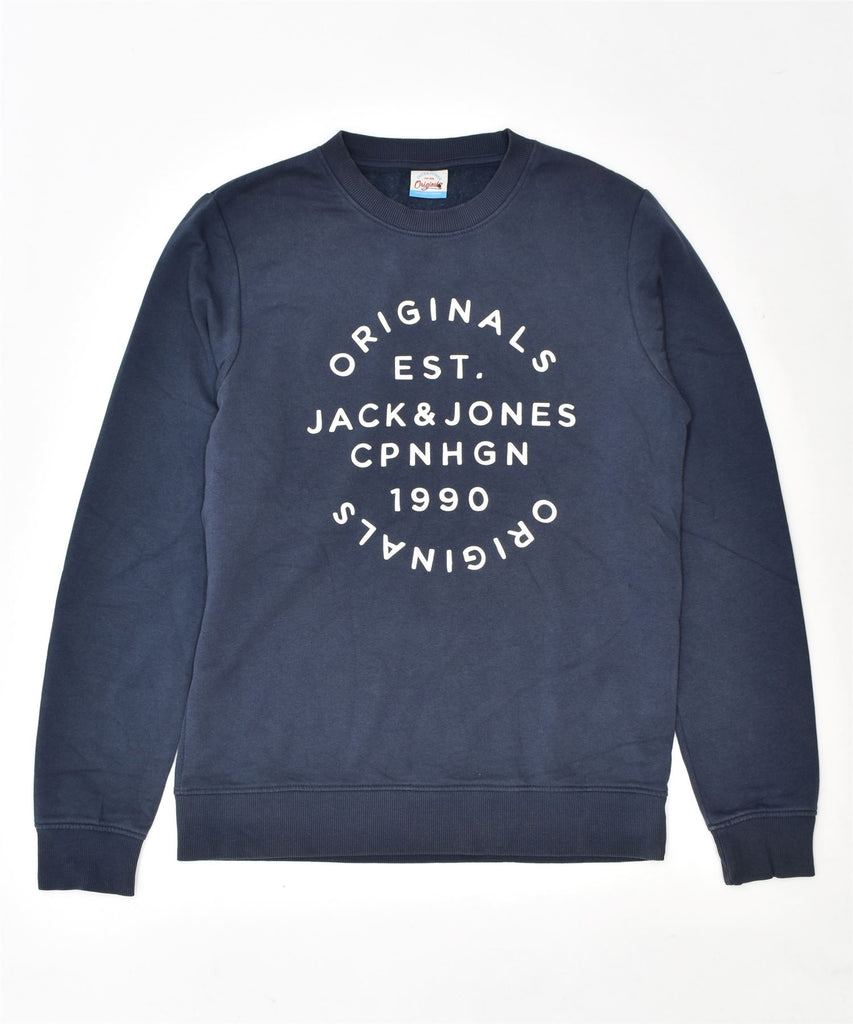 JACK & JONES Mens Graphic Sweatshirt Jumper Small Navy Blue Cotton | Vintage | Thrift | Second-Hand | Used Clothing | Messina Hembry 