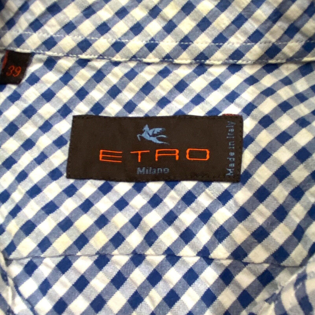 Etro Gingham Check Button Down Collared Shirt | Vintage Designer Blue White VTG | Vintage Messina Hembry | Thrift | Second-Hand Messina Hembry | Used Clothing | Messina Hembry 