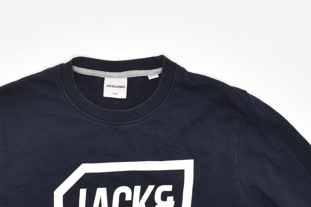 JACK & JONES Mens Graphic Top Long Sleeve Small Navy Blue | Vintage | Thrift | Second-Hand | Used Clothing | Messina Hembry 