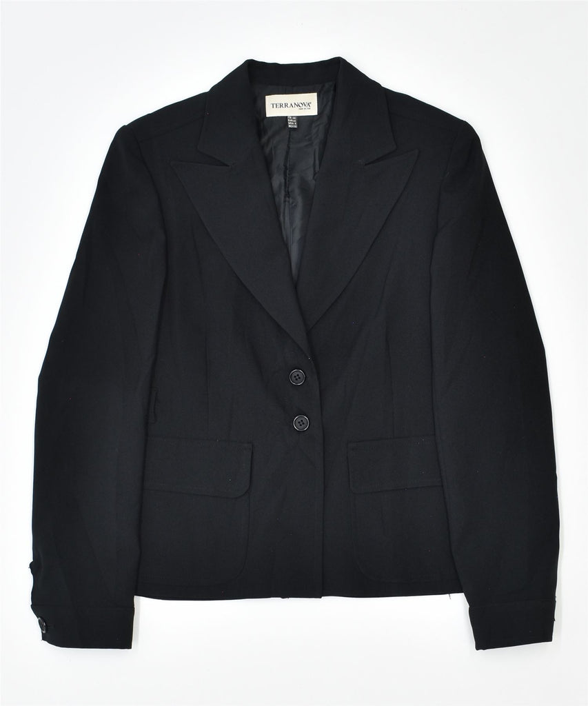 TERRANOVA Womens 2 Button Blazer Jacket IT 44 Medium Black Polyester | Vintage | Thrift | Second-Hand | Used Clothing | Messina Hembry 