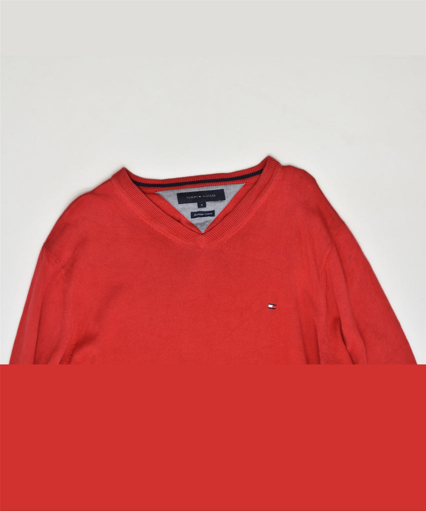 TOMMY HILFIGER Mens V-Neck Jumper Sweater Medium Red Cotton | Vintage | Thrift | Second-Hand | Used Clothing | Messina Hembry 