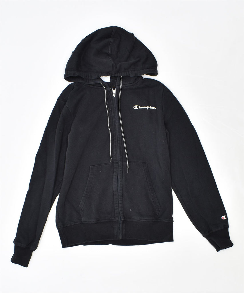 CHAMPION Womens Zip Hoodie Sweater UK 12 Medium Black Cotton | Vintage | Thrift | Second-Hand | Used Clothing | Messina Hembry 