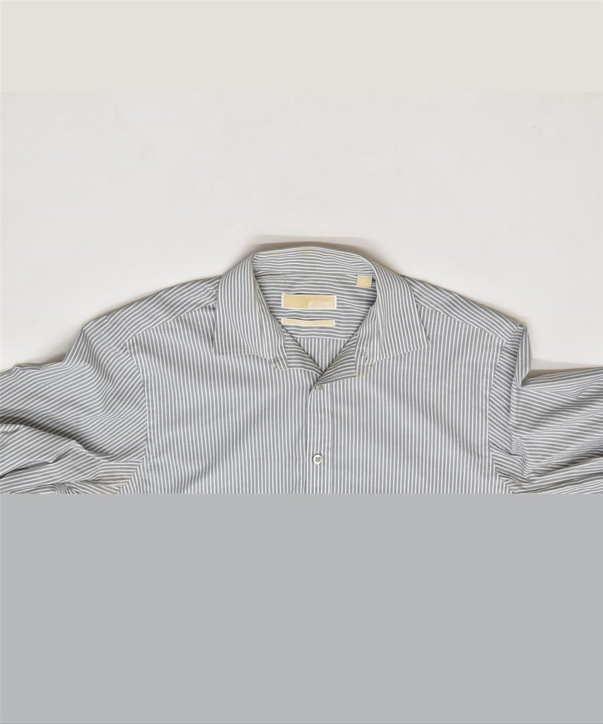 MICHAEL KORS Mens Regular Fit Shirt Size 15 1/2 Medium Grey Striped Cotton | Vintage | Thrift | Second-Hand | Used Clothing | Messina Hembry 