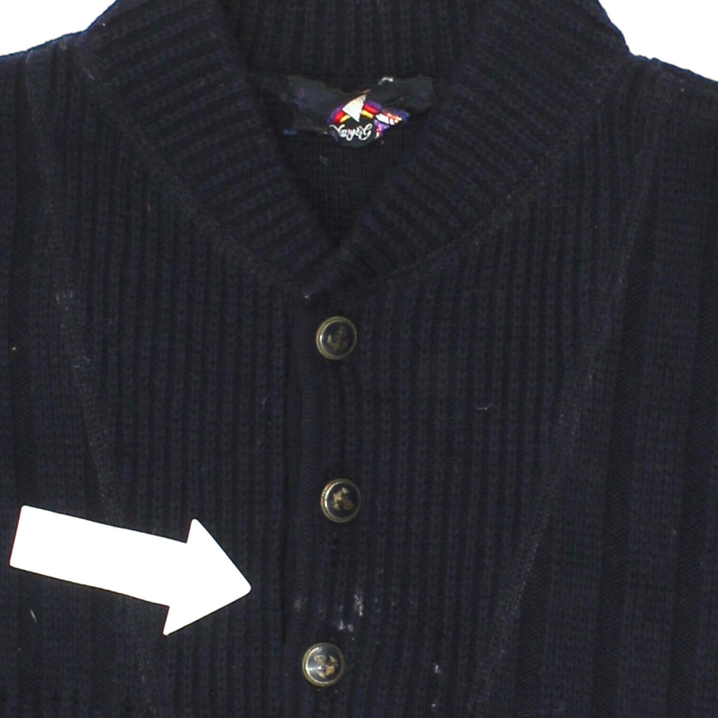 Navy & Green Navy Blue Wool Acrylic Knit Jumper | Vintage High End Button Up VTG | Vintage Messina Hembry | Thrift | Second-Hand Messina Hembry | Used Clothing | Messina Hembry 