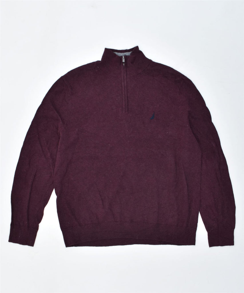 NAUTICA Mens Zip Neck Jumper Sweater Medium Maroon Cotton | Vintage | Thrift | Second-Hand | Used Clothing | Messina Hembry 