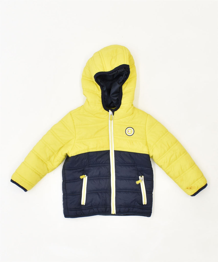 CHAMPION Boys Hooded Padded Jacket 9-12 Months Small Yellow Polyamide | Vintage | Thrift | Second-Hand | Used Clothing | Messina Hembry 