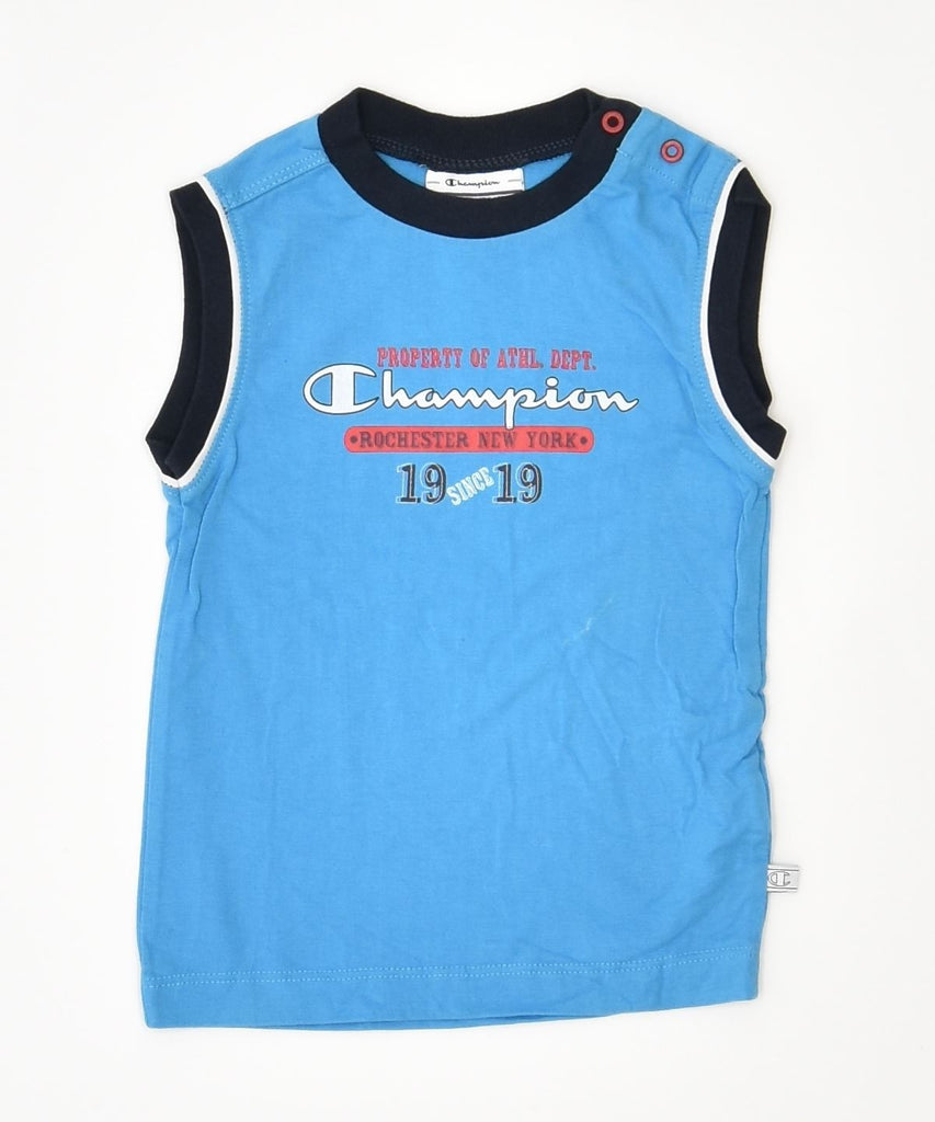 CHAMPION Boys Graphic Vest Top 9-12 Months Blue Cotton | Vintage | Thrift | Second-Hand | Used Clothing | Messina Hembry 