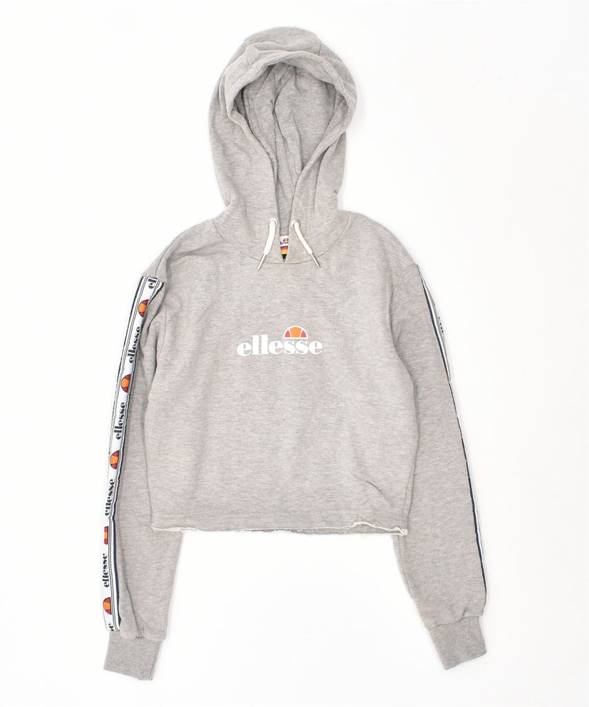 ELLESSE Womens Crop Hoodie Jumper UK 4 XS Grey Cotton | Vintage | Thrift | Second-Hand | Used Clothing | Messina Hembry 