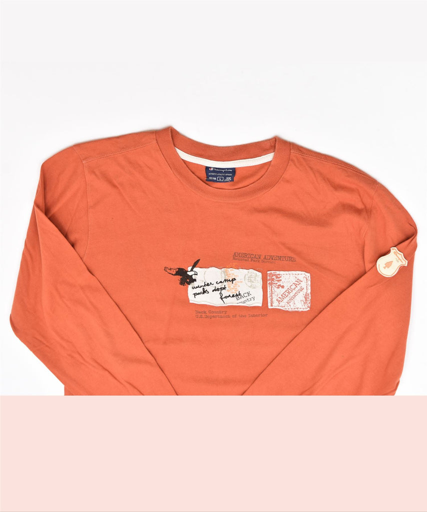 CHAMPION Boys Graphic Top Long Sleeve 11-12 Years Orange Cotton | Vintage | Thrift | Second-Hand | Used Clothing | Messina Hembry 