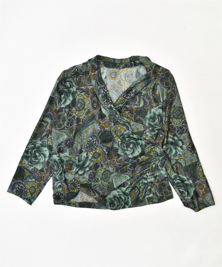 VINTAGE Womens Blouse Top UK 14 Medium Green Floral | Vintage | Thrift | Second-Hand | Used Clothing | Messina Hembry 