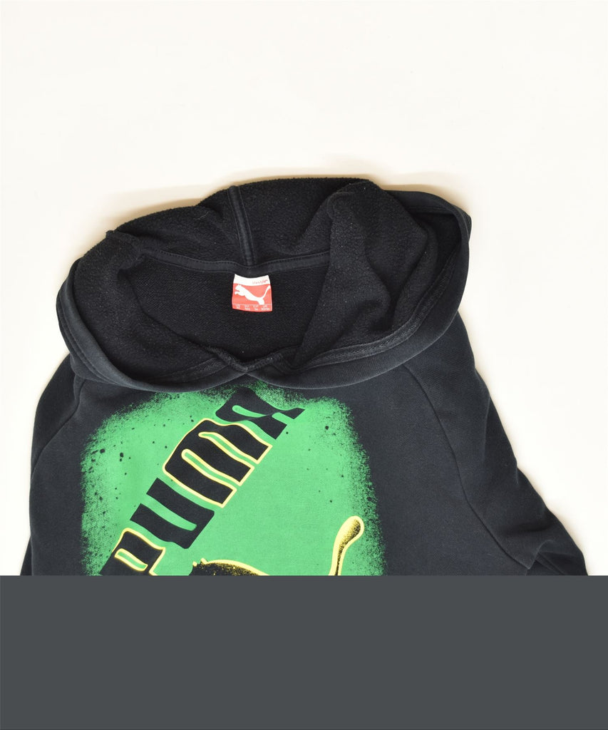 PUMA Boys Graphic Hoodie Jumper 13-14 Years Black Cotton Classic | Vintage | Thrift | Second-Hand | Used Clothing | Messina Hembry 