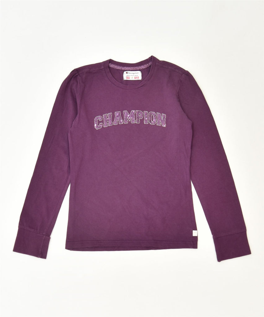 CHAMPION Girls Graphic Top Long Sleeve 11-12 Years Large Purple Classic | Vintage | Thrift | Second-Hand | Used Clothing | Messina Hembry 