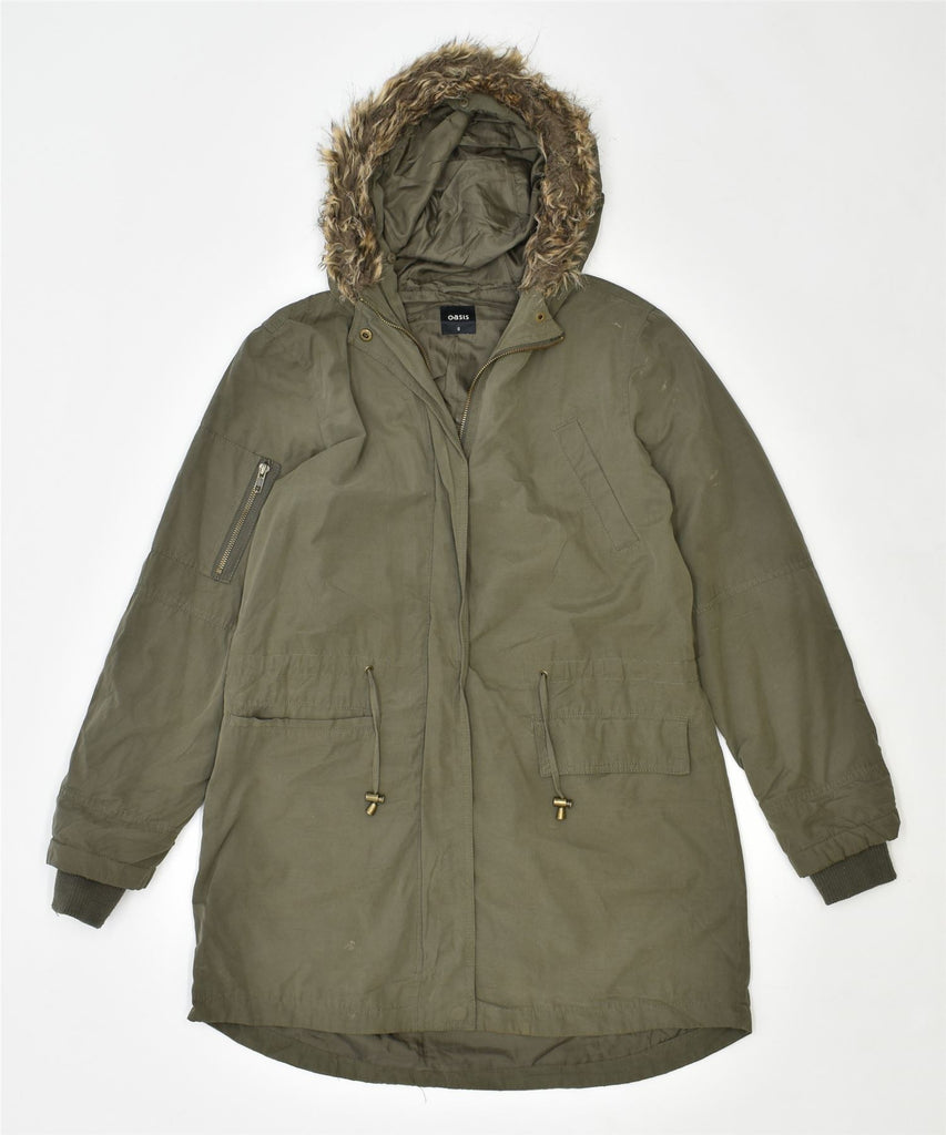 OASIS Womens Hooded Parka Coat UK 10 Small Khaki Polyester | Vintage | Thrift | Second-Hand | Used Clothing | Messina Hembry 