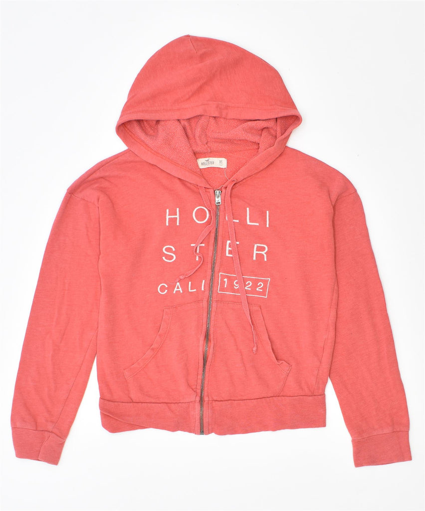 HOLLISTER Womens Graphic Zip Hoodie Sweater UK 6 XS Pink Cotton | Vintage | Thrift | Second-Hand | Used Clothing | Messina Hembry 