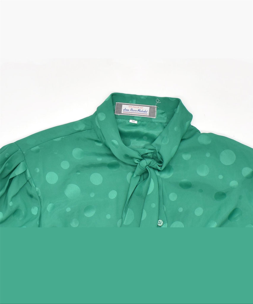 JEAN PIERRE MICHELET Womens Front Tie Shirt Blouse EU 46  XL Green Spotted | Vintage | Thrift | Second-Hand | Used Clothing | Messina Hembry 