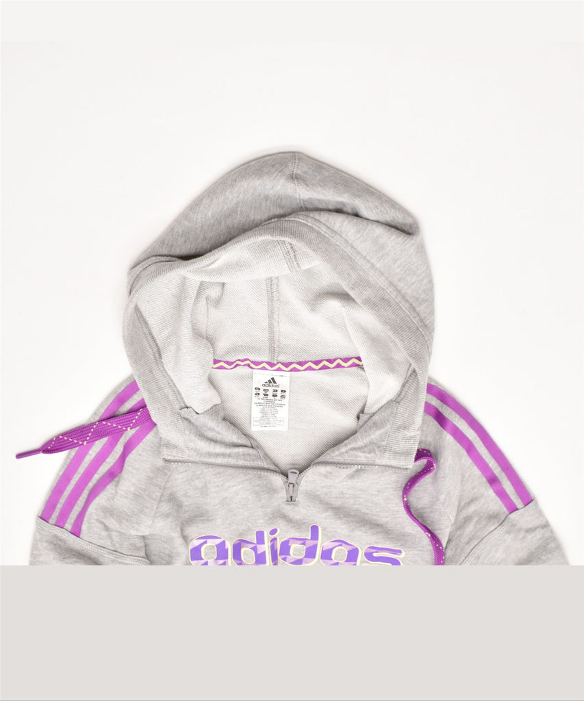 ADIDAS Womens Graphic Hoodie Jumper UK 4/6 XS Grey Cotton | Vintage | Thrift | Second-Hand | Used Clothing | Messina Hembry 