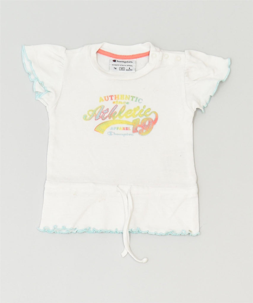 CHAMPION Girls Graphic T-Shirt Top 6-9 Months White Cotton Classic | Vintage | Thrift | Second-Hand | Used Clothing | Messina Hembry 