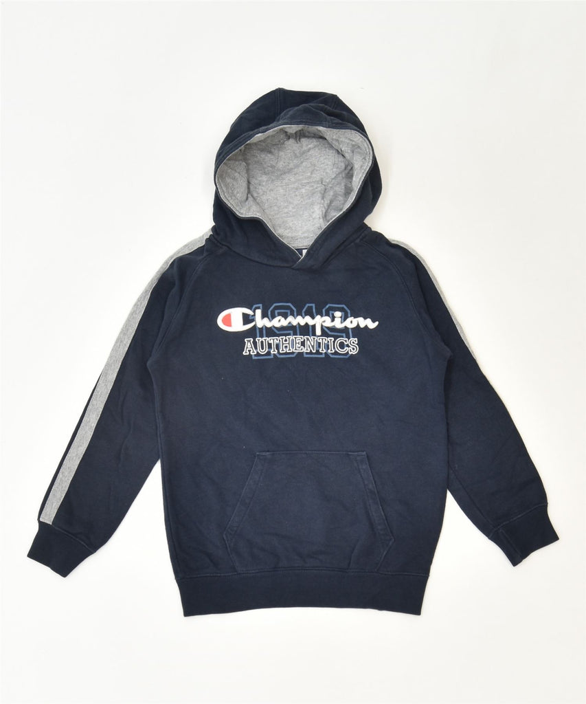 CHAMPION Boys Graphic Hoodie Jumper 5-6 Years XS Navy Blue Cotton Sports | Vintage | Thrift | Second-Hand | Used Clothing | Messina Hembry 