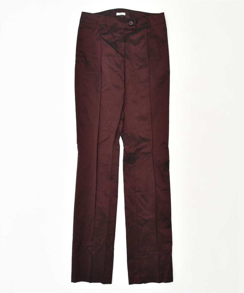 MOTIVI Womens Straight Casual Trousers UK 8 Small W27 L34 Maroon Acetate | Vintage | Thrift | Second-Hand | Used Clothing | Messina Hembry 