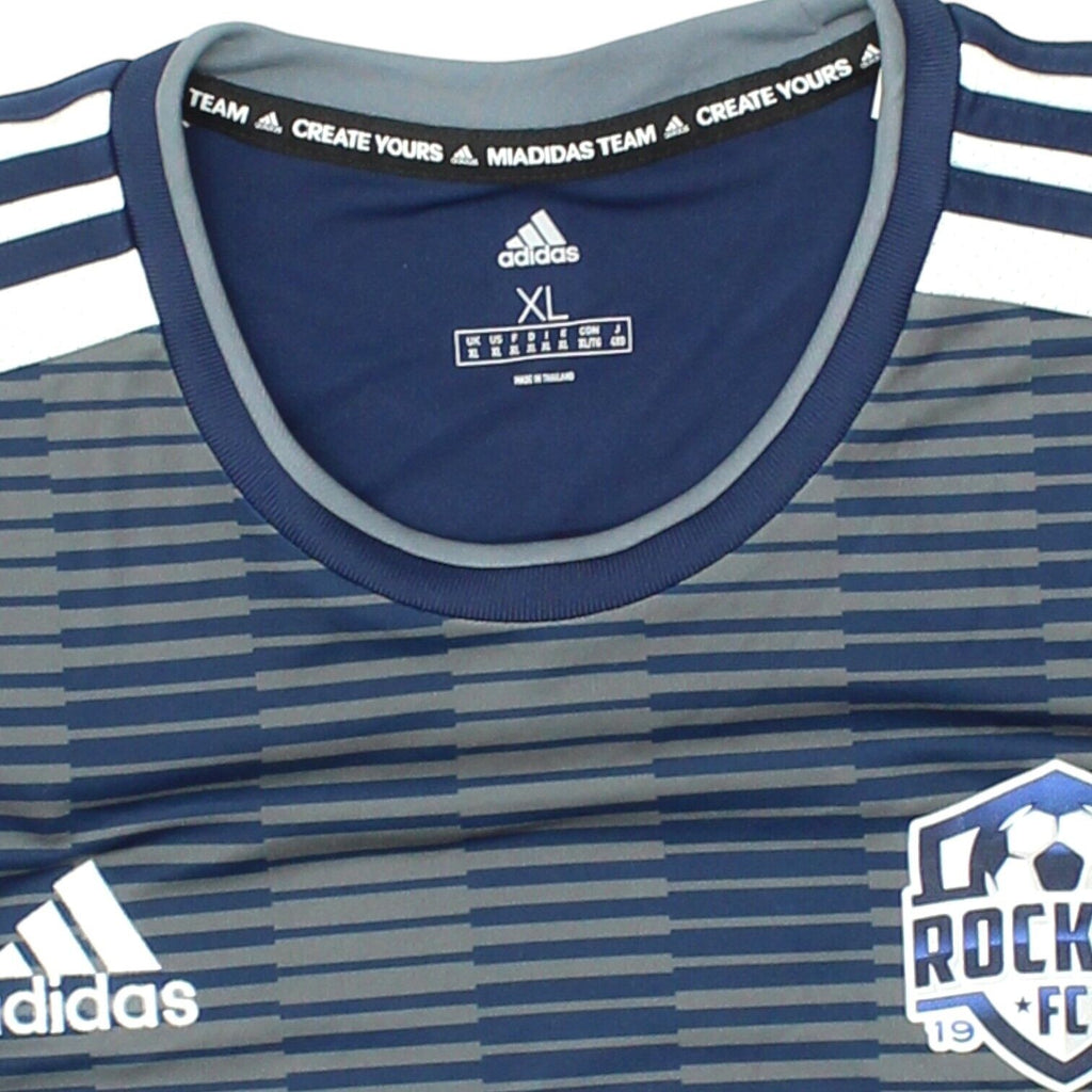 Rocklin FC Adidas Mens Navy Grey Football Shirt | Soccer Sportswear | Vintage Messina Hembry | Thrift | Second-Hand Messina Hembry | Used Clothing | Messina Hembry 