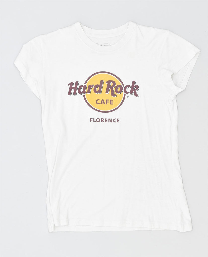 HARD ROCK CAF� Womens Florence Graphic T-Shirt Top UK 10 Small Off White | Vintage | Thrift | Second-Hand | Used Clothing | Messina Hembry 